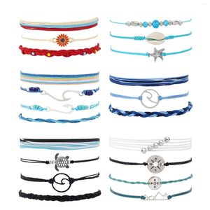 Charm Bracelets 6pcs/set Women Men Daily Gift Waterproof Ocean Surfer Craft Handmade Summer Friendship String Bracelet Anklet Adjustable