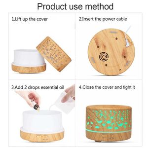 Humidifiers 700ml Wood Grain Aroma Diffuser Home Color Light Essential Aromatherapy Electric