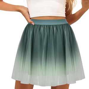 Skirts Women's Gradient Mesh Pleated Short Skirt A Line Color Block Puff Patchwork Skinny Club Evening Party Dress