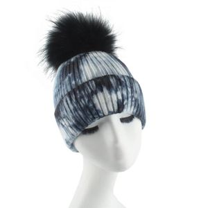 2020 nova moda gorro de pele real pompom gorro para mulheres inverno lã malha gorro feminino tie dye luxo skullies lj2012213045667751690270l