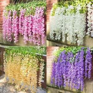 Dekorative Blumen Wisteria Vine Künstliche Großhandel 110 cm Schleppe Gefälschte Blumenschnur Für Zuhause Hochzeit Party Decor Seidengirlande