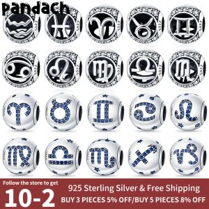 925 Silver för pandora charms smycken pärlor pendellkvinnor armband pärlor originales tolv konstellation mönster pärla