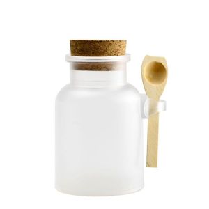 Frosted Abs Bath Salt Shaker Seal Refillerbara maskflaskor med träsked mjuk kork 100 ml 200 ml 300 ml laqtq