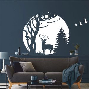 Circle Forest Deer Pine Tree Wall Sticker Baby Nursery Kids Rum Jungle Forest Animal Wall Decal Playroom Vinyl Home Decor