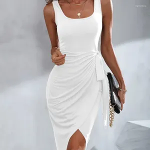 Casual Dresses Sexy White Dress Women Evening Party Solid Color Tied Detail Sleeveless Tank Fashion Knee Length Long