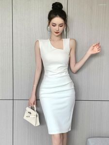 Casual Dresses Summer Elegant Office Women Evening Dress Chic White Sexy Sleeveless Slim Midi Pencil Party Club Prom Beach Femme Mujer