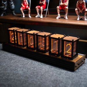 Relógios de Mesa de Luxo Nixie Glow Tube Relógio de Madeira DIY Relógio de Mesa Criativo Relógios de Mesa Eletrônicos RGB Silencioso Relógio Digital Decoração Presente 230615