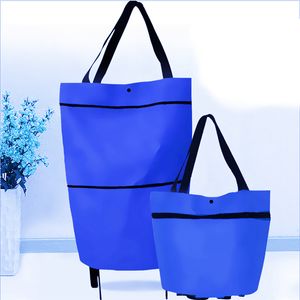 Storage Baskets 2 In 1 Supermarket Portable Shopping Cart with Wheels Resuable Foldable Ox Cloth Bag Food Sundries Holder 230613