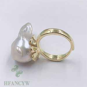 Cluster Rings Huge White Baroque Pearl 18k Open Adjustable Ring Gift Flawless Hand-made Diy