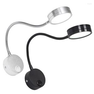 Lampada da parete Lampade a LED nero argento con interruttore 3W 5W 7W AC85-265V Camera da letto Comodino Direzione della luce Illuminazione interna regolabile