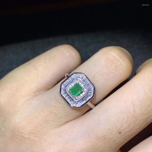 Cluster Rings Fashion Green Emerald Ring Real 925 Silver Jewelry Natural Gem Good Color Square Shape Girl Birthday Gift