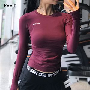 Camiseta Feminina Peeli Camisas de Ioga de Manga Comprida Esporte Top Fitness Yoga Top Ginásio Roupa Esportiva para Mulheres Gym Femme Jersey Mujer Running T Shirt 230615