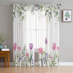 Curtain Spring Tulip Flower Plants Sheer Curtains for Bedroom Living Room Festival Decor Kitchen Tulle 230615