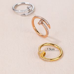 Classic Brand Micro Pave Nail Ring 18K Gold Stainless Steel Rings Jewelry for Women Gift