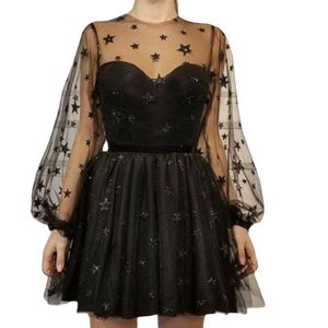 New Black Lace Long Sleeve Ball Gown Short Homecoming Dresses Cocktail Party Dresses Sweet 16 Dresses