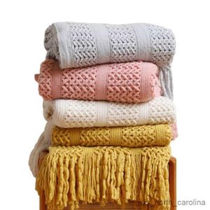 Blankets Nordic Knitted Blanket Travel Blanket Grey Sofa Throw Blanket with Tassels Air Condition Blankets 127x180cm/130x230cm R230615