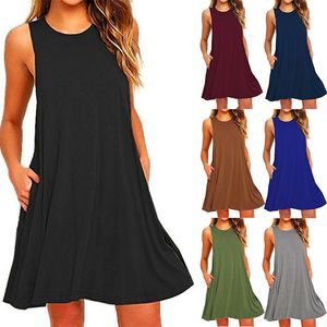 Grundläggande avslappnade klänningar Kvinnor Summer Casual Swing T-Shirt Dresses Beach Cover Up With Pockets Loose T-Shirt Dress 230614