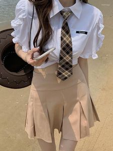 Work Dresses Women Uniform Suits Shirts Kawaii Skirt 2 Pieces JK Preppy Style Casual Summer Clothes Students Sets Short Spring Cute 2pcs