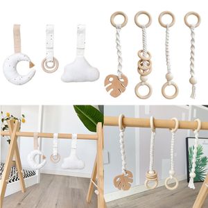 Rattles Mobiles 1Set Wood Baby Play Gym Frame Pendants Cotton Thread Born Fitness Rack Hanging Toy Barnvagn Aktivitet Rattle Room Decor 230615