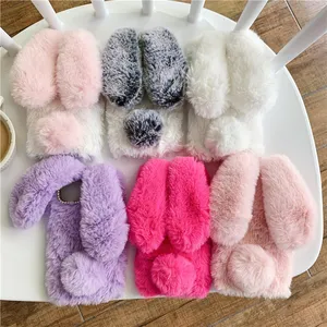 Luxury Cartoon Rabbit Plush Plating Vogue Phone Case for iPhone 14 13 12 11 Pro Max Samsung Galaxy S23 Ultra S22 Plus S21 S20 Fashion Women Cute Fur Back Cover Shockproof