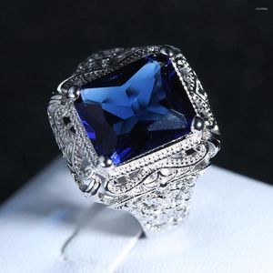 Cluster-Ringe WPB Premium-Frauen-glänzender künstlicher Saphir-Ring-weiblicher Luxus-Schmucksache-Dame Brilliant Zircon-Entwurfs-Mädchen-Geschenk-Party