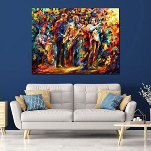 Modernt intryck Canvas Art Jazz Band Contemporary Oil Målning Porträtt Handgjord restaurangdekor