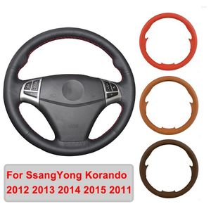 Cobertura de volante para carro de couro artificial costurado à mão para SsangYong Korando 2011-2023 trança original