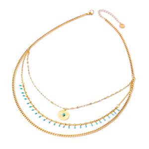 Exaggerated Style Blue GenOptics Aura Essence Three-Layer Necklace Titanium Steel round Brand Twin Color-Preserving Clavicle Chain