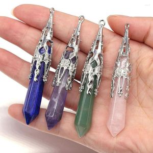 Naszyjniki wiszącego Kamień naturalny Lapis Lazuli Opal Reiki Heal Crystal Agat Pendulum do biżuterii Making DIY Vintage Naszyjnik Wisiank12x70mm