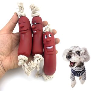 Expression Pet Dog Toy Red Sausage Cute Smiley face Saudável Latex Dogs Bite Cotton Rope Toy For Small Medium Puppy Pet Supplies