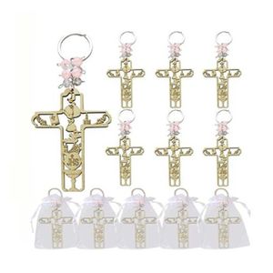 Anahtar Yüzükler 12 PCS İlk Kutsal Komünyon Ahşap Keychain Favor Girl Recuerdos Para Primera Comunion ile Hediye Çantaları Hediye Konuk 230614