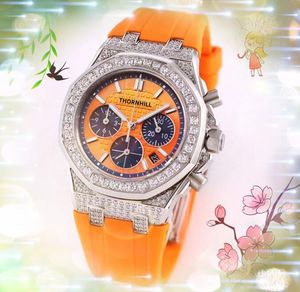 Alla rattor som arbetar med lyxkvinnor klockor av högkvalitativ automatisk kvartsrörelse diamanter ringer multifunktionellt klockgummiband Sapphire Glass Mirror Watch presenter