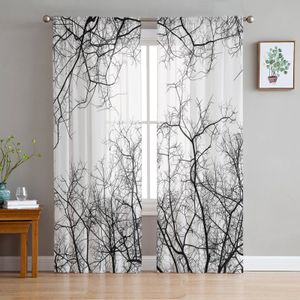 Curtain Black White Branches Window Curtains Bedroom Modern Drape Sheer Tulle Valances Living Room Kitchen Voile 230615