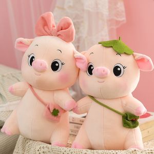 Plush Dolls Cute Soft Pink Bow Pig Plush Toy High Quality Lotus leaf Cap Crossbody Bag Decor Piggy Cuddly Plushies for Kids Birthday Xmas 230614