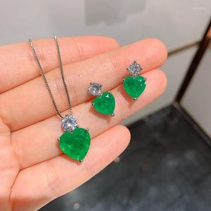 Серьги по ожерелью наборы симуляции Изумруд Crystasl Love Heart Charm Stud Jewelry for Women Wedding Party Anniversary подарок