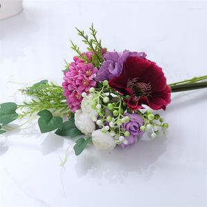 Decorative Flowers 38cm Pink Silk Peony Hydrangea Mix Artificial Bouquet For Home Wedding Party Decoration Fake Flower