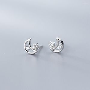 Stud Küpe Mloveacc Real 925 STERLING Silver Moon Yıldız Şekli Kadın Kızlar İçin Göz kamaştırıcı Kristal Zirkonya Küpe Genç Takı Hediyesi