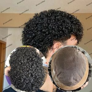 Afo Man 15mm Jerry Curly Men Toupee Soupee Base Around Base Men Human Hair Wigs Pige SystemSystem自然髪