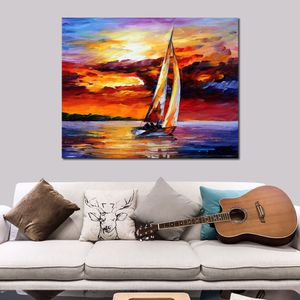 Oversea Landscape Canvas Art Long Sail Handmade Modern målning för familjerumsdekor