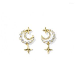 Stud Ohrringe Elegante Gold Farbe Kristall Mond Stern Für Frauen Femme Temperament Mode Geometrische Crescent Ohrringe Metall Party