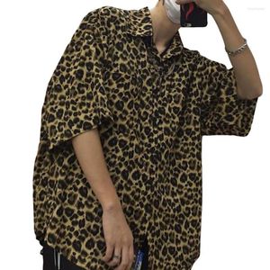 Men's Casual Shirts Men Shirt Lapel Short Sleeve Patch Pocket Single Breasted Tops Summer Leopard Print Streetwear