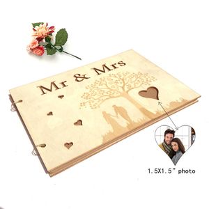 Outros artigos para festas de eventos MR MRS Heart Tree Livro de convidados de casamento de madeira Mr Mrs Po Frame Livro de assinatura de convidados de casamento Livro de assinatura de autógrafos de casamento 230615