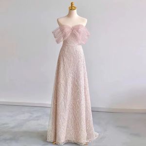 2023 Sexy long Cocktail Dresses Blush Pink Lace Appliques Beaded Flowers sequine crystal Satin off shoulder luxury Party Gowns Homecoming Prom cocktail Dress woman