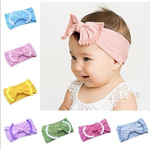 22 Colors Baby Girl Lace Nylon Headband fashion soft Candy Color Bohemia Bow Girl Infant Hair Accessories Baby Festival Decor bowknot Headbands