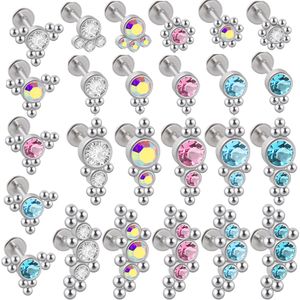 Labret Lip Piercing Jewelry 25PCSLot Steel Bar Clear Crystal Orecchino Helix Tragus Cartilagine Base piatta Ear Studs all'ingrosso 230614