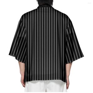Этническая одежда полосатая черная японская японская японская кимоно модная пляж Юката 3/4 рубашка рубашка Haori летние повседневные мужчины женщины кардиган