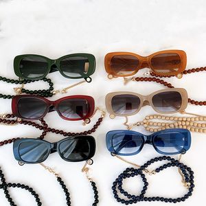 Luxury Designer Sunglasses with Pearl Chain Top Quality Women's Dress Eyeglasses Polarized Lens Oval Frame Travel Outdoor Cool Girls Glasses
