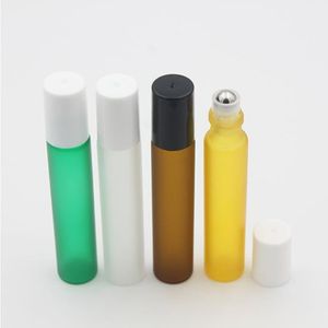 Bottiglia di profumo in vetro opaco da 10 ml Roll on Bottles Ambra per fragranze Sfera a rullo in acciaio inossidabile con olio essenziale Xxuap