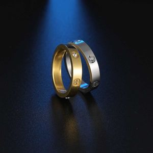 Designer Popular Tiktok Carter same style six diamond and one word titanium steel rings for men women are plated without fading 28G4