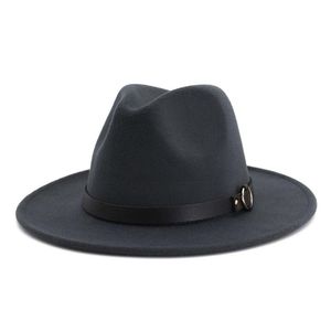 Fashion New Men Womens Feknator Felt Hat Wide Brim Jazz Fedora Hats с кожаной группой Black Panama Trilby Hat Fedora Cap280s